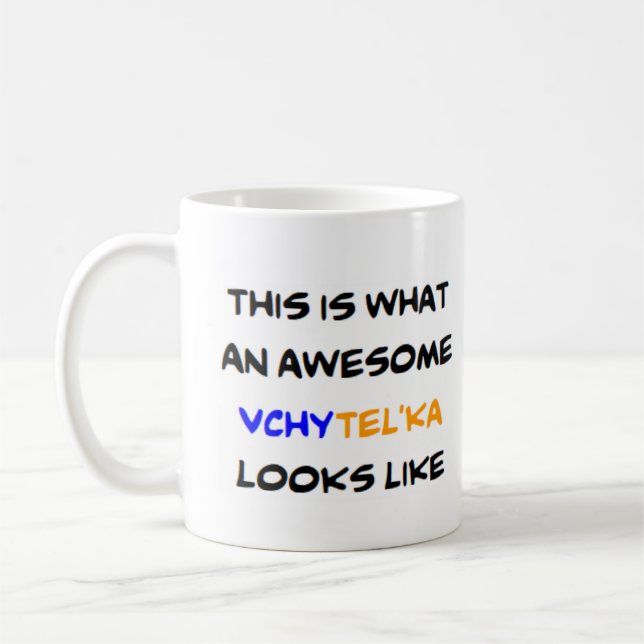 ukrainsk lärare vchytel'ka, fantastisk kaffemugg (Vänster)