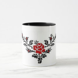 Ukrainsk mugg för Vyshyvanka röd rosbroderi