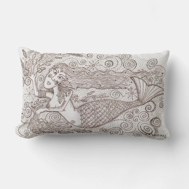Ukrainsk Sjöjungfru Folk Art Lumbarkudde (Framsida)