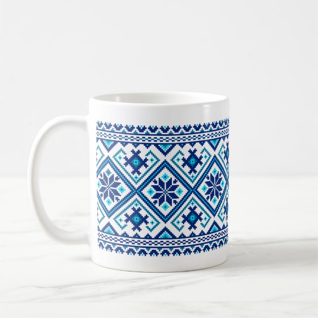 ukrainsk traditionell vushuvanka folk mönster blue kaffemugg (Vänster)