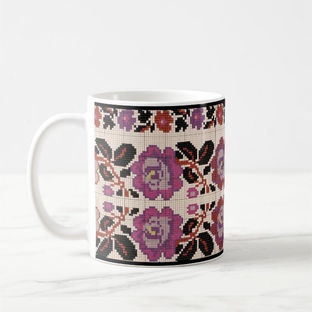 Ukrainsk traditionell vushuvanka folkkonst mönster kaffemugg (Vänster)