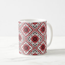 Ukrainsk traditionell vushuvanka-folkkonst röd mug kaffemugg