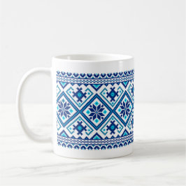 Ukrainsk traditionell vushuvanka folkpattern blå kaffemugg