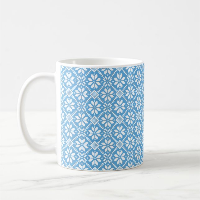 Ukrainsk traditionell vushuvanka folkpattern blå kaffemugg (Vänster)