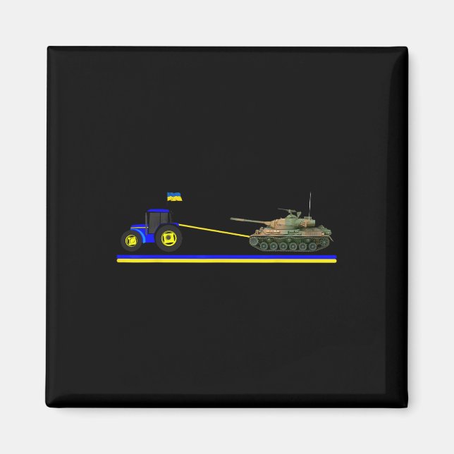 Ukrainsk traktor drar stridsvagn med ukrainska fla magnet (Framsidan)