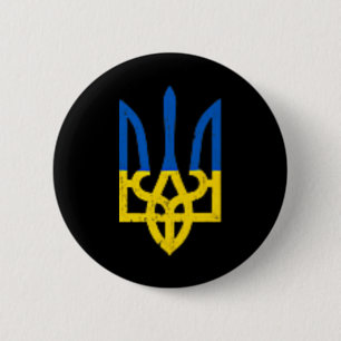 Ukrainsk Trident-symbol - Ukrainska flaggan stöd P Knapp