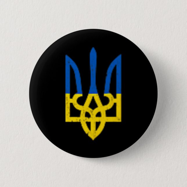 Ukrainsk Trident-symbol - Ukrainska flaggan stöd P Knapp (Framsida)