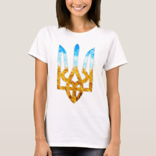 Ukrainsk tryzubbakgrund av vete och blå himmel t shirt