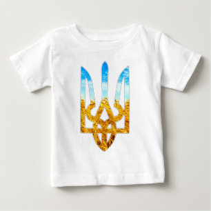Ukrainsk tryzubbakgrund av vete och blå himmel tee shirt