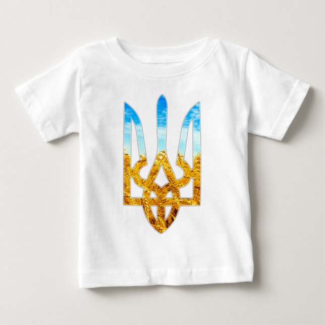 Ukrainsk tryzubbakgrund av vete och blå himmel tee shirt (Framsida)