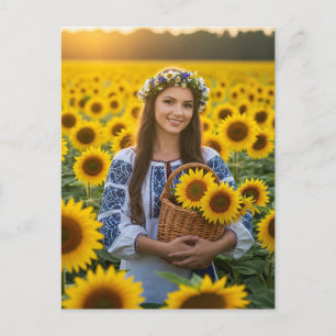 Ukrainsk vacker flicka solros postkort vykort