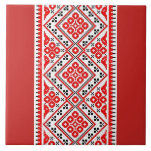 Ukrainsk Vyshyvanka röd broderi Kakelplatta