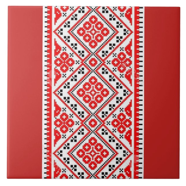 Ukrainsk Vyshyvanka röd broderi Kakelplatta (Framsidan)