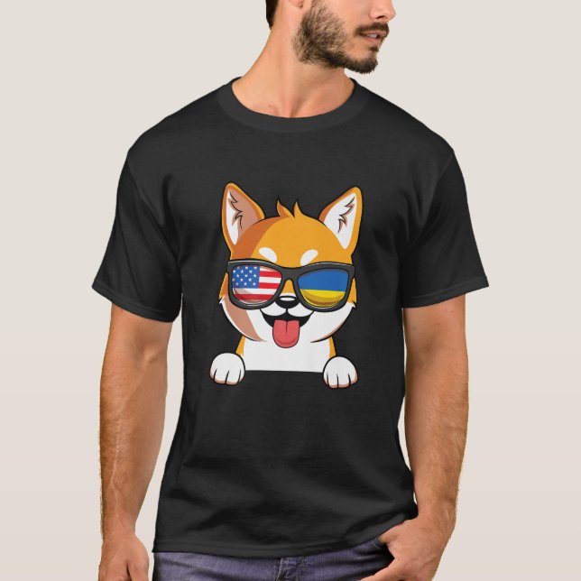 Ukrainska amerikanska Shiba Inu Hund Ukraina USA f T Shirt (Framsida)