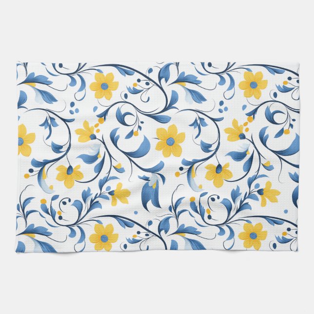 Ukrainska blomsterfolkkonstmotiv. kökshandduk (Horisontell)