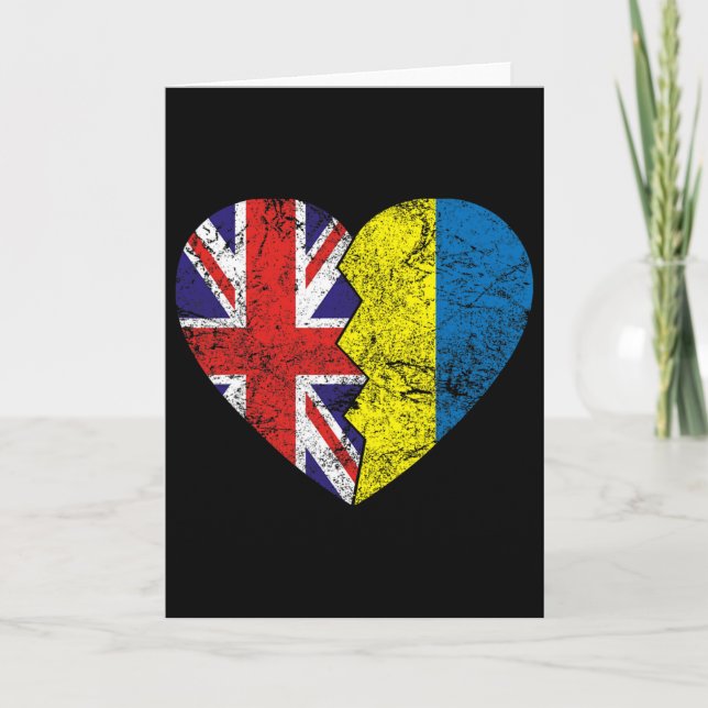 Ukrainska brittiska flaggor hjärta Storbritannien  Kort (Framsida)