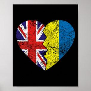 Ukrainska Brittiska flaggor Hjärta Storbritannien Poster