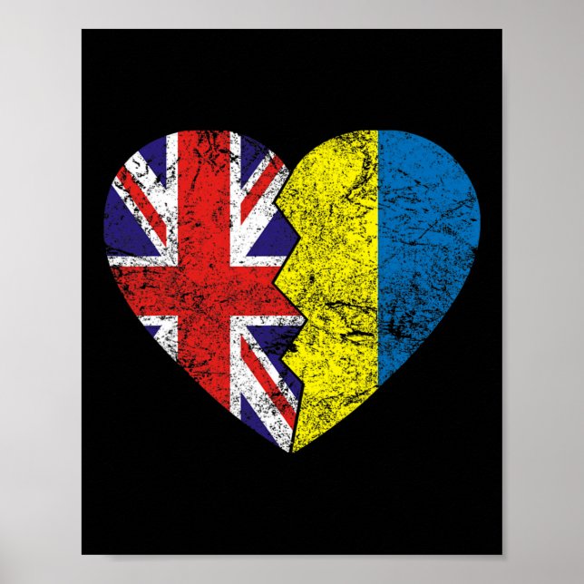 Ukrainska Brittiska flaggor Hjärta Storbritannien  Poster (Framsidan)