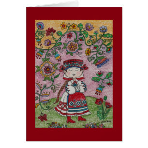 Ukrainska dancer and Flowers Folk Art Hälsningskort