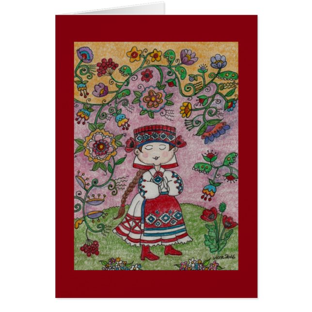 Ukrainska dancer and Flowers Folk Art Hälsningskort (Framsidan)