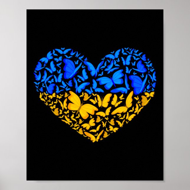 Ukrainska flagg fred Ukraina Flagga Fjäril Hjärta  Poster (Framsidan)