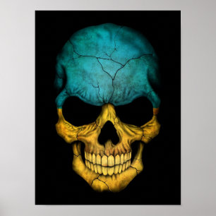 Ukrainska Flagga Skull på Black Poster