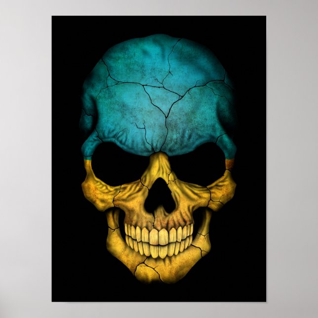 Ukrainska Flagga Skull på Black Poster (Framsidan)