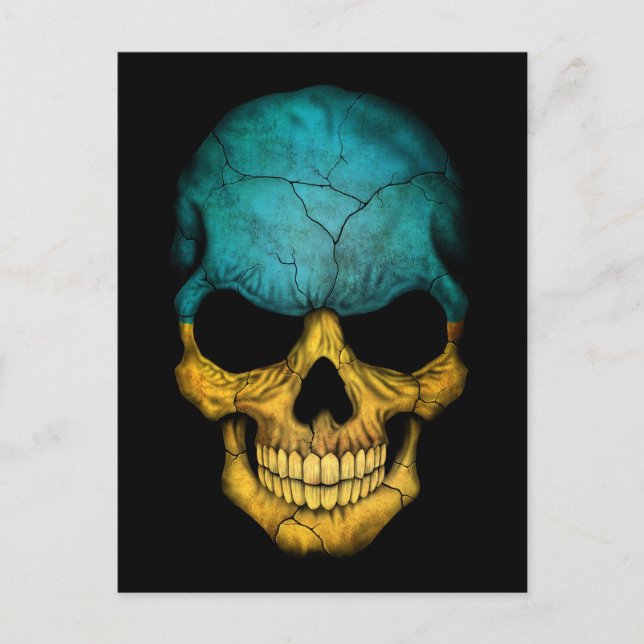 Ukrainska Flagga Skull på Black Vykort (Framsida)