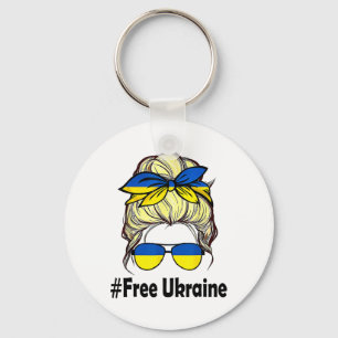 Ukrainska Flaggan Kvinnor Rufsigt Upphostad Ukrain Nyckelring