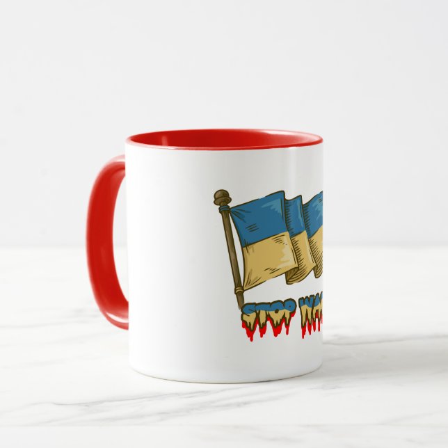 Ukrainska flaggan: Stoppa kriget  Mugg (Framsida vänster)