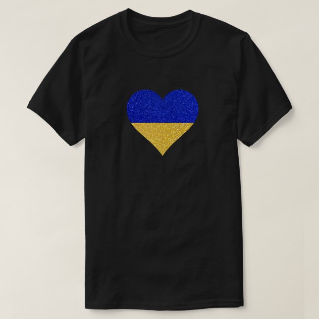 Ukrainska flaggans hjärta glitter t-shirt (Design framsida)