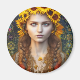 Ukrainska flickan i Amulets & Sunblommor Magnet