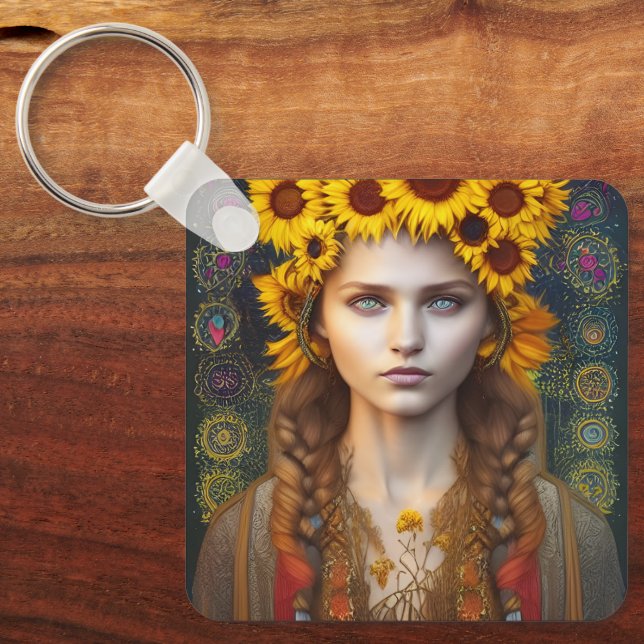 Ukrainska flickan i Amulets & Sunblommor Nyckelring (Framsida)