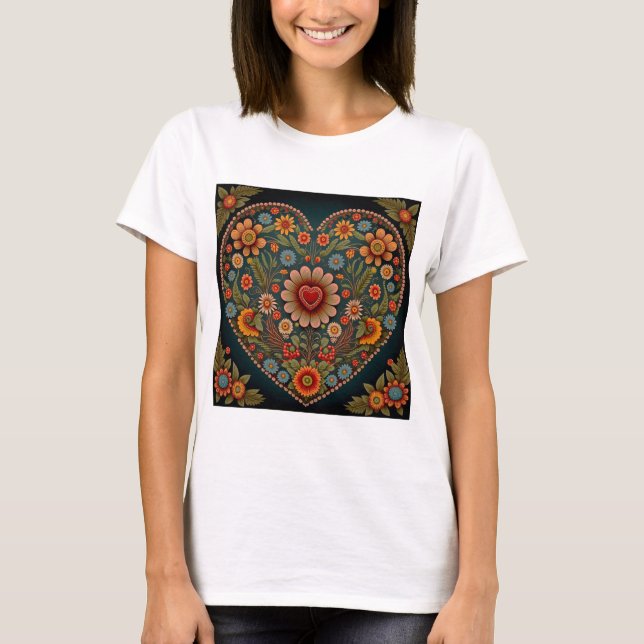 Ukrainska folkkonst - Inspired Heart, Multi Färg T Shirt (Framsida)