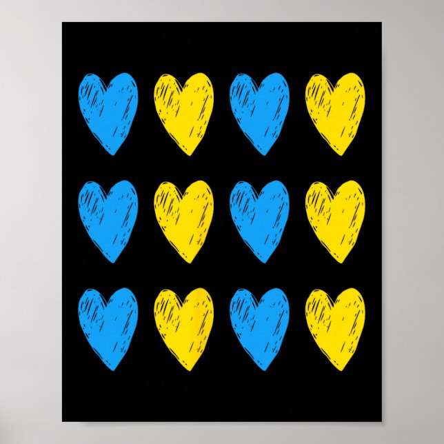 Ukrainska hjärtan stöder Ukraina blå gul flagga Poster (Framsidan)