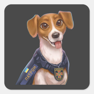 Ukrainska hund Patron T-Shirt Fyrkantigt Klistermärke