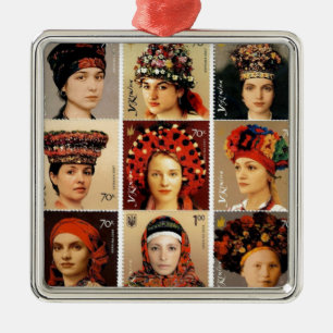 Ukrainska huvudbonader julgransprydnad metall