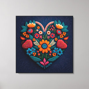 ukrainska inspired Heart of Flowers Canvastryck