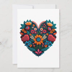 Ukrainska-Inspired Valentine Heart of Flowers Julkort