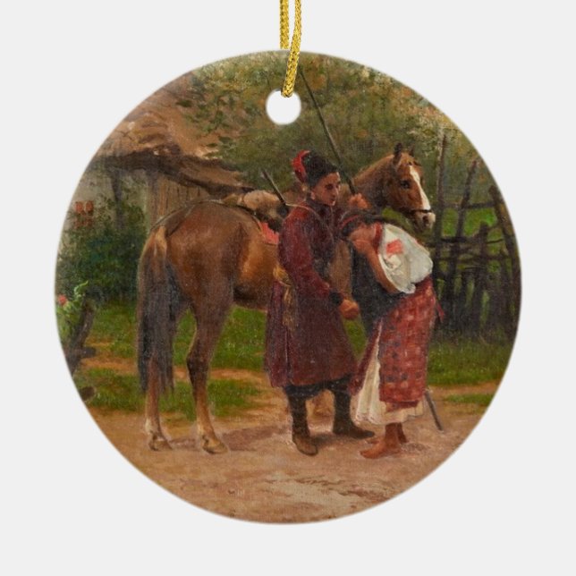 Ukrainska Kozak med att gråta flickan Julgransprydnad Keramik (Framsidan)