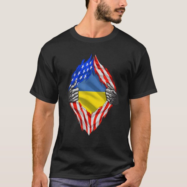 ukrainska shirt Toppen Ukraina USA flagga Roots Uk T Shirt (Framsida)
