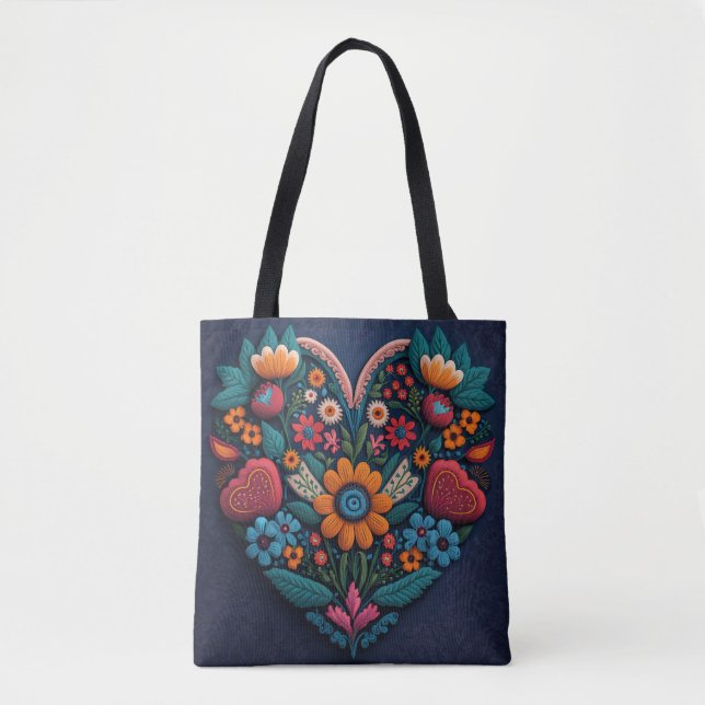 Ukrainska-stil Heart of Flowers Tygkasse (Framsida)
