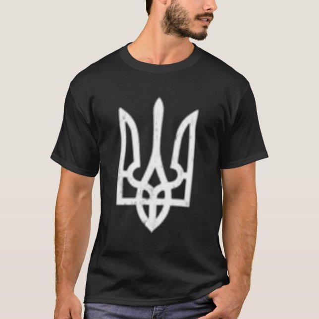 Ukrainska Tryzub Symbol Ukraina Trident T Shirt (Framsida)