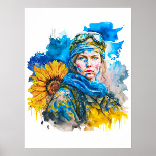 Ukrainska Woman Warrior Soldier Poster