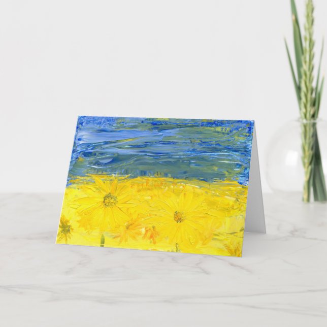 Ukrainskt Flagga med blankettkort för solblommor Anteckningskort (Framsida)