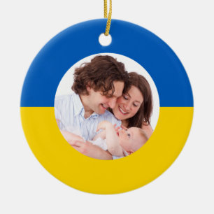 Ukrainskt foto för flaggablått- och gultjul julgransprydnad keramik