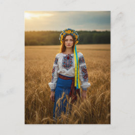 Ukrainskt Söt Girl Girl Gult Blue Wand Postcard Vykort