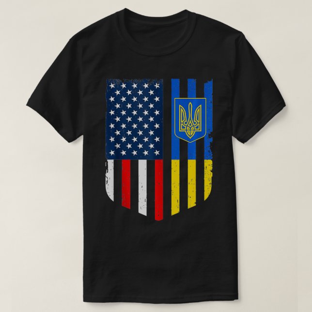 Ukrainukrainsk amerikansk Flagga Ukraina USA Shiel T Shirt (Design framsida)