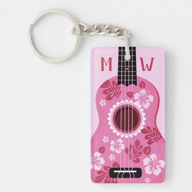 Ukulele anpassningsbar monogram nyckelring (Framsidan)