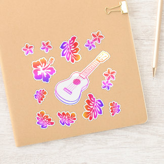 Ukulele & blommor specialskuren vinyldekal klistermärken